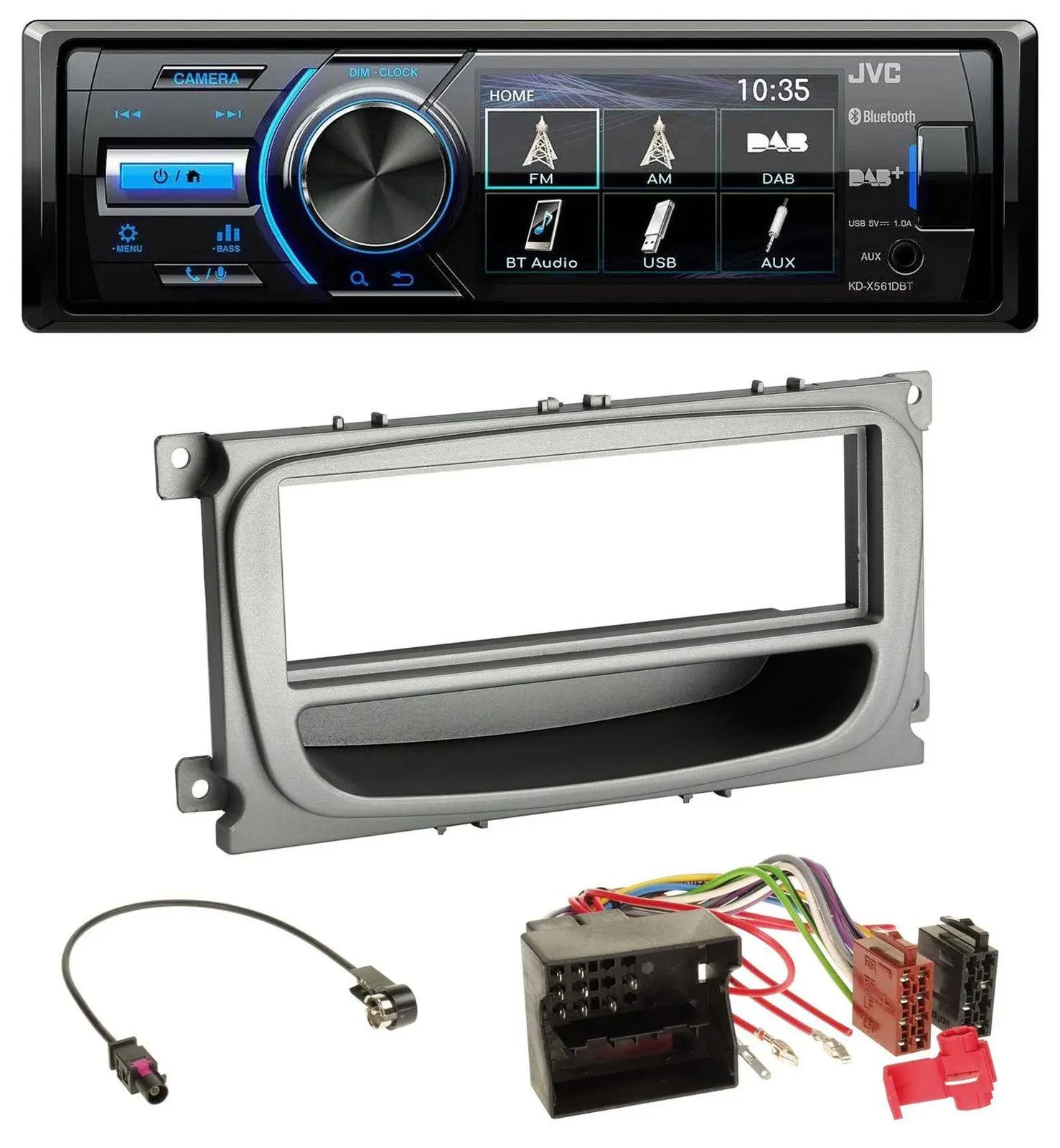 JVC Bluetooth MP3 USB DAB Autoradio für Ford Mondeo S-Max 07-14 silber Ablagefac