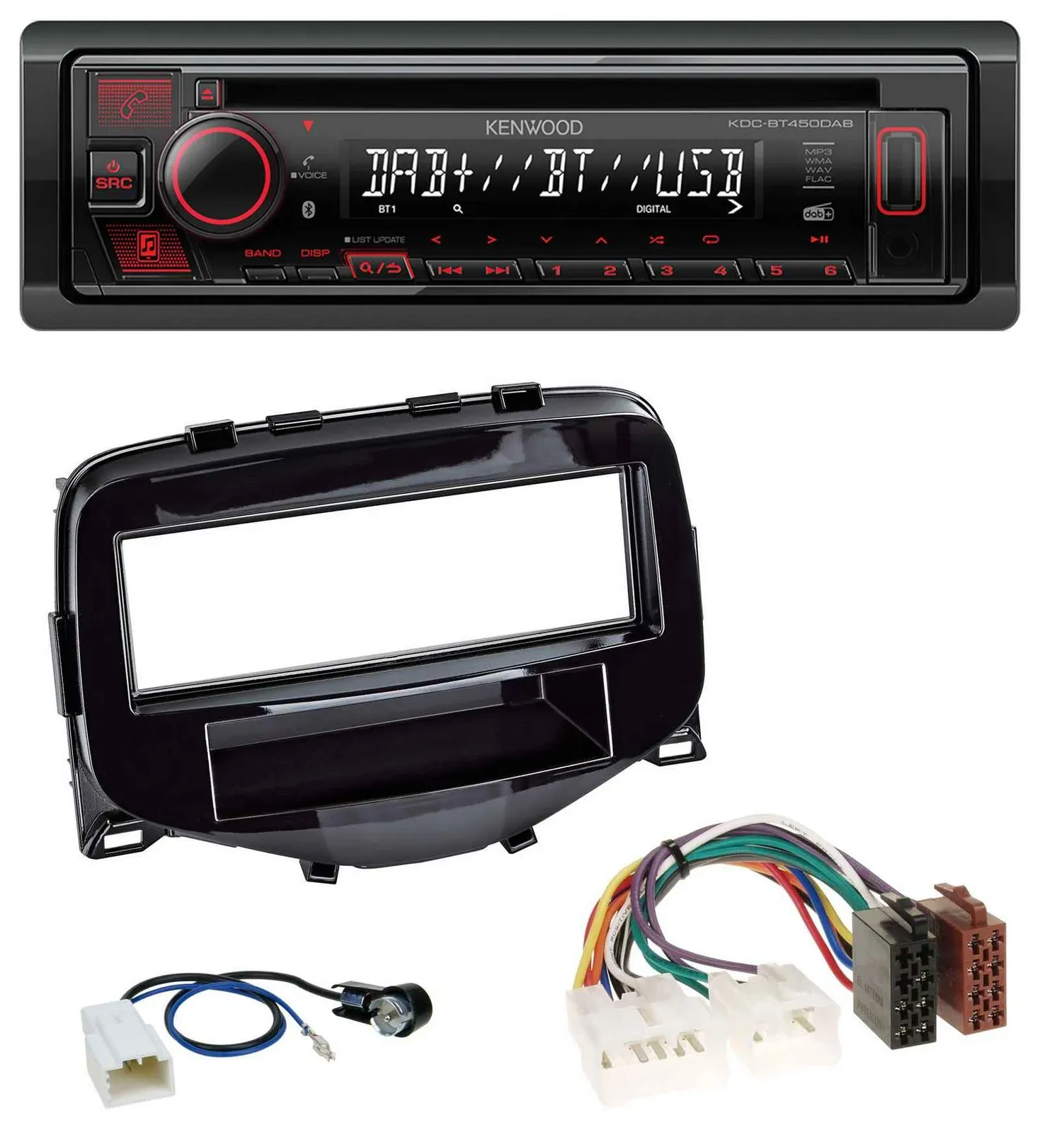 Автомагнитола для Toyota Aygo (2014–2021) Kenwood CD, MP3, USB, Bluetooth, DAB