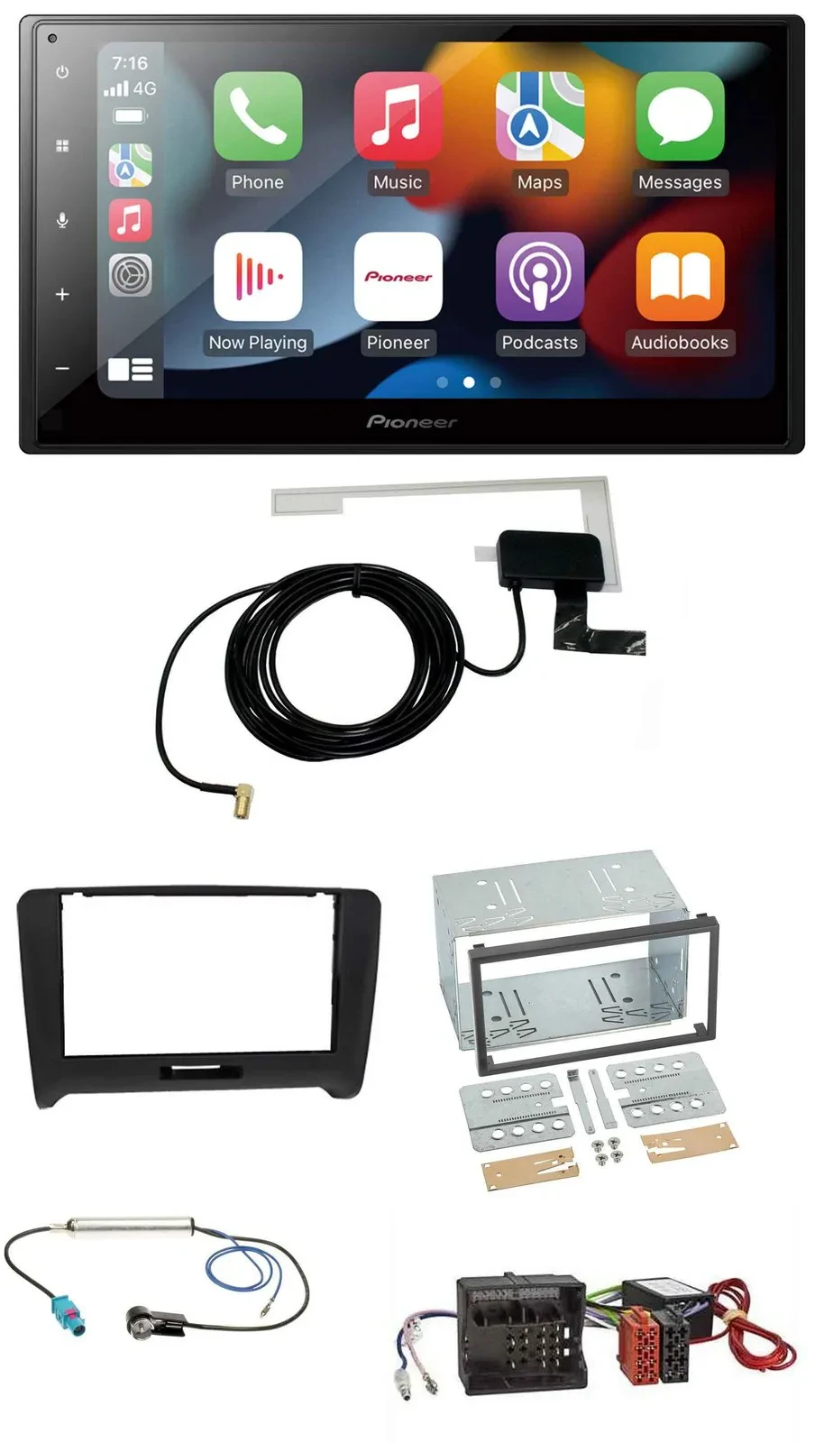 Автомагнитола Pioneer 2 DIN, MP3, USB, Bluetooth, DAB, для Audi TT (2006–2014), активная система Quadlock