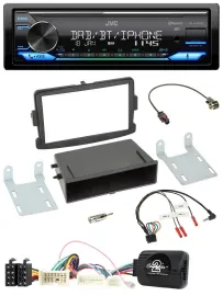 Автомагнитола JVC Bluetooth, DAB, USB для Dacia Logan/Sandero (с 2012), с поддержкой кнопок на руле, черный