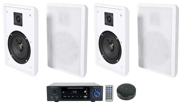 Rockville BLUAMP 150 Home Stereo Amplifier+(4) White Wall Speakers+Wifi Receiver