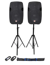 (2) Rockville 10" Passive 800w PA Speakers+Stands+Cables+Bags For Church/School