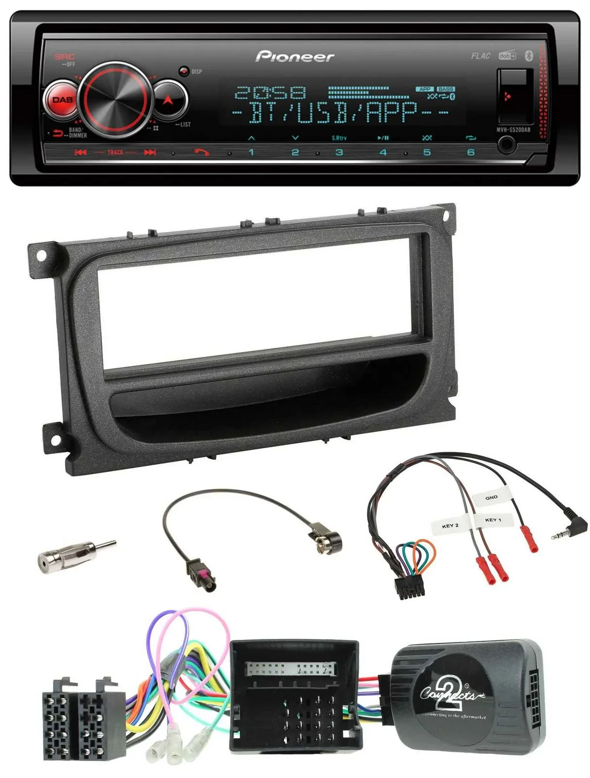 Pioneer Bluetooth USB Lenkrad DAB Autoradio für Ford C-Max Focus Can 07-10 Galax