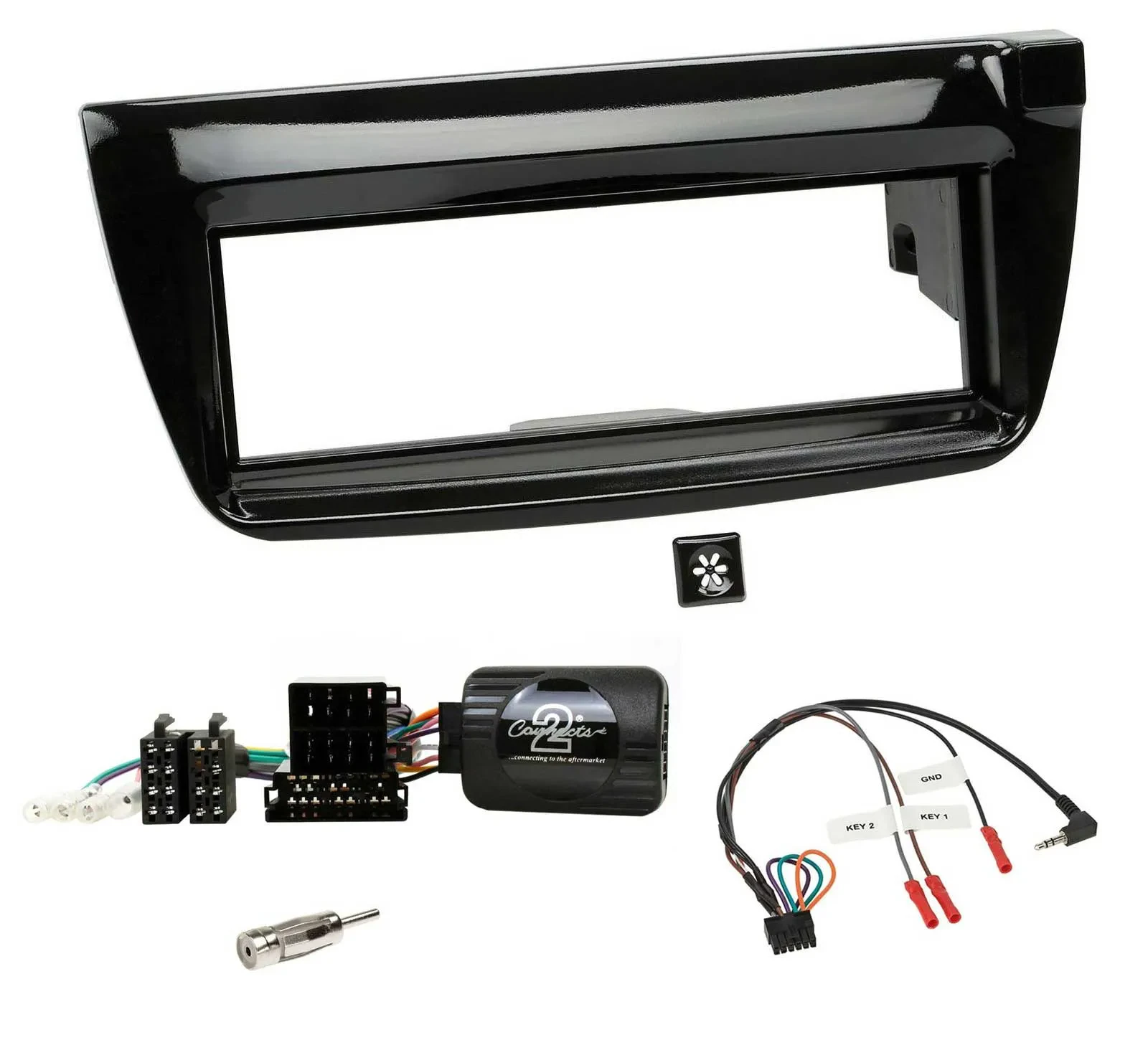 Установочный комплект для автомагнитолы Caraudio24 для Fiat Doblo 2012–2015, 1 DIN, черный глянец (Piano Black), с адаптером кнопок на руле