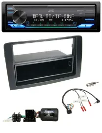 Автомагнитола для Fiat Idea 2006–2012 JVC Bluetooth, DAB, USB, черная, поддержка управления на руле