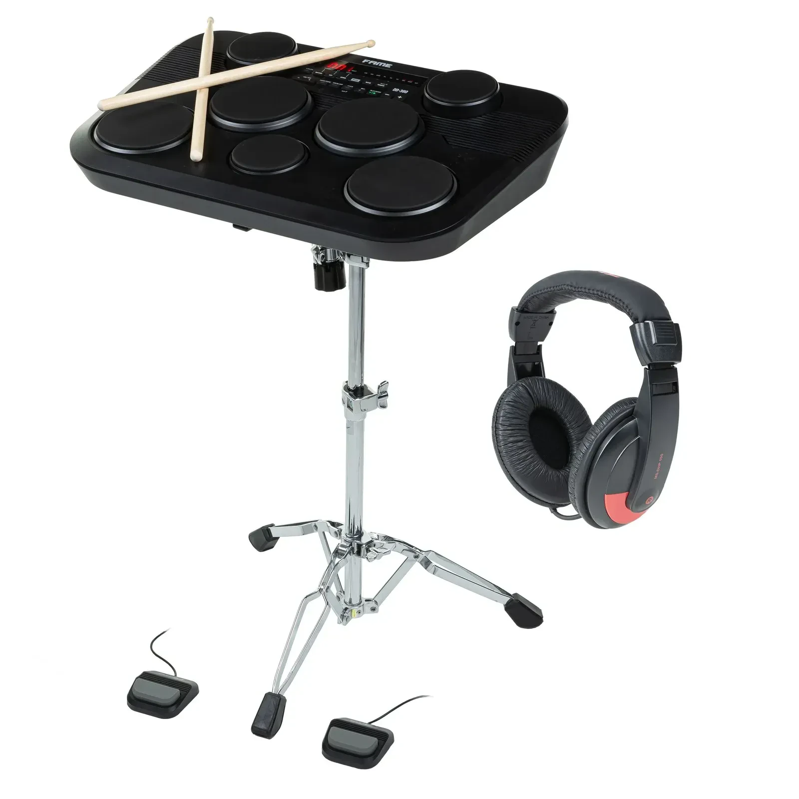 Электронная ударная установка Fame Audio DRU857 (набор) со стойкой для малого барабана