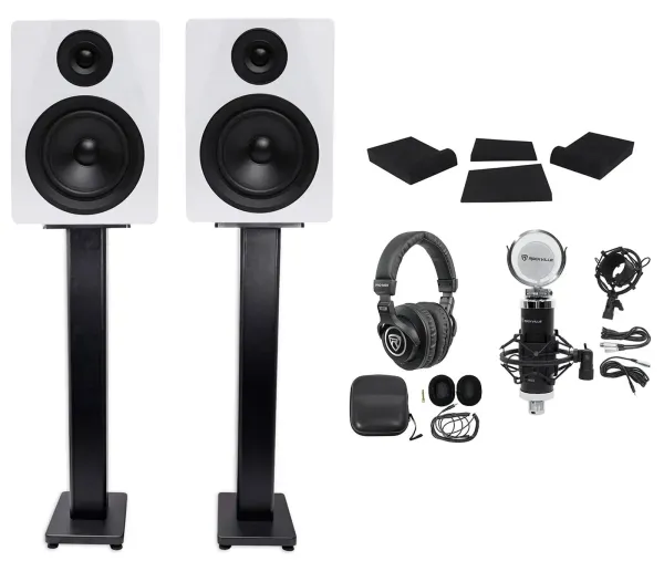 2 Rockville DPM5W 5.25" 300w Dual Studio Monitors+36" Stands+Pads+Headphones