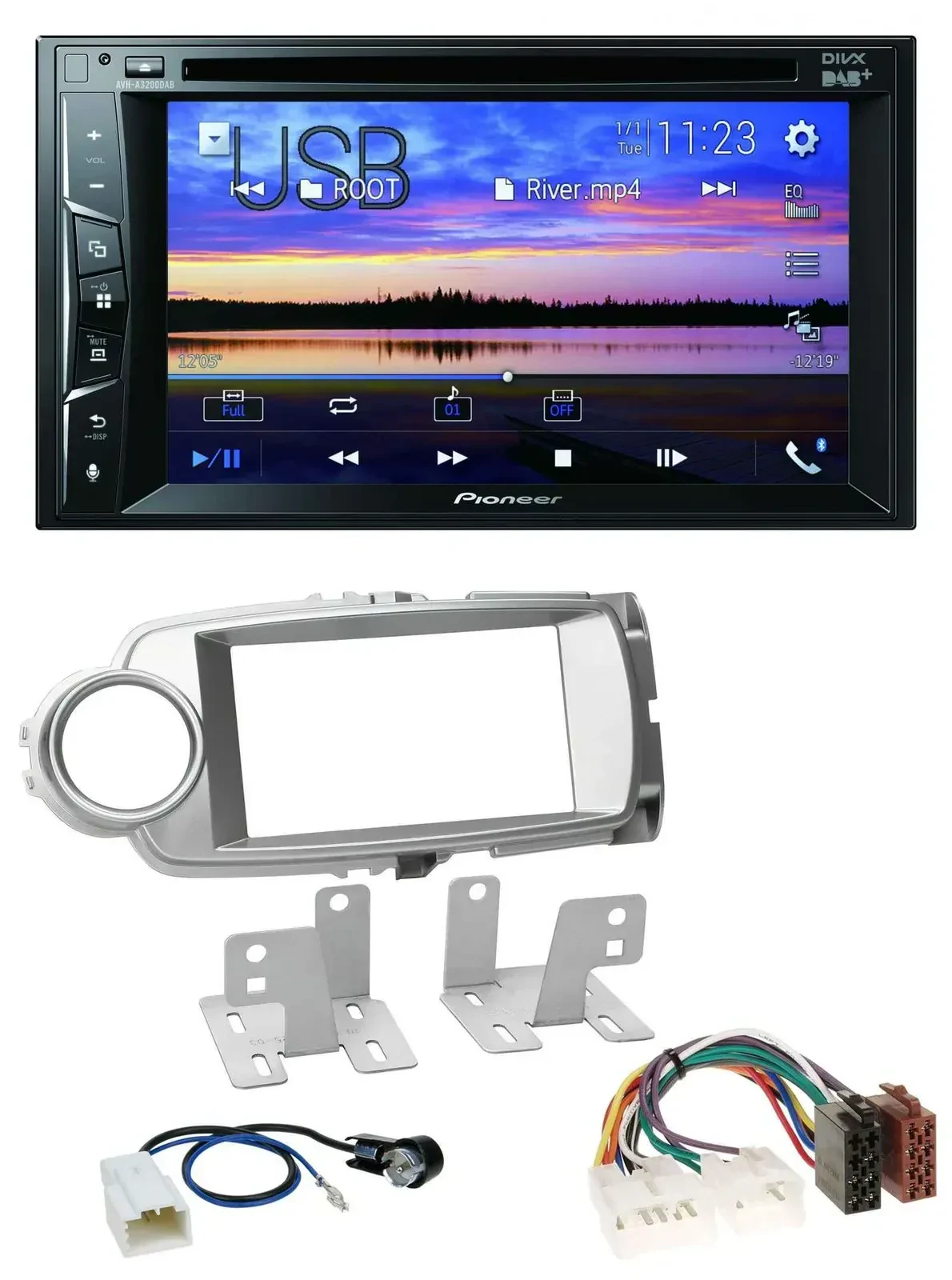 Автомагнитола Pioneer 2DIN, Bluetooth, USB, DVD, DAB, MP3, для Toyota Yaris 2011–2014, серебристая