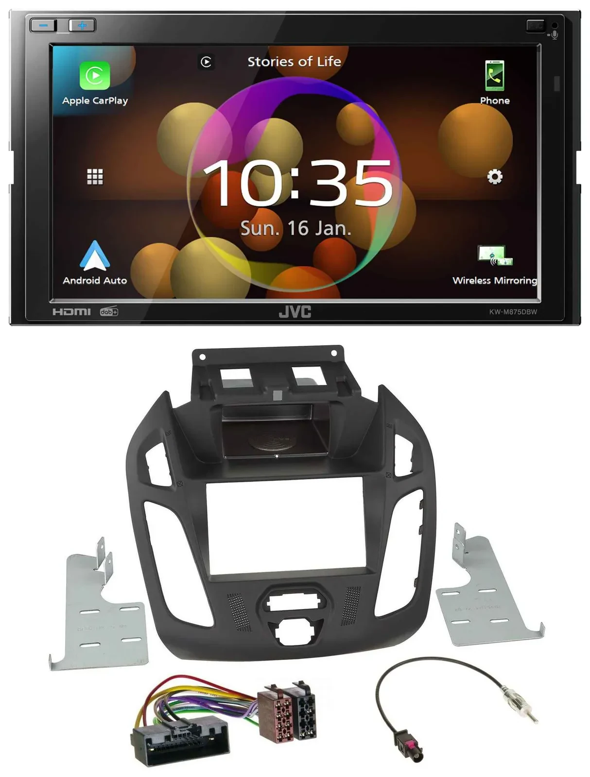 Автомагнитола для Ford Transit 2012–2018 JVC 2-DIN, DAB, Bluetooth, USB, MP3