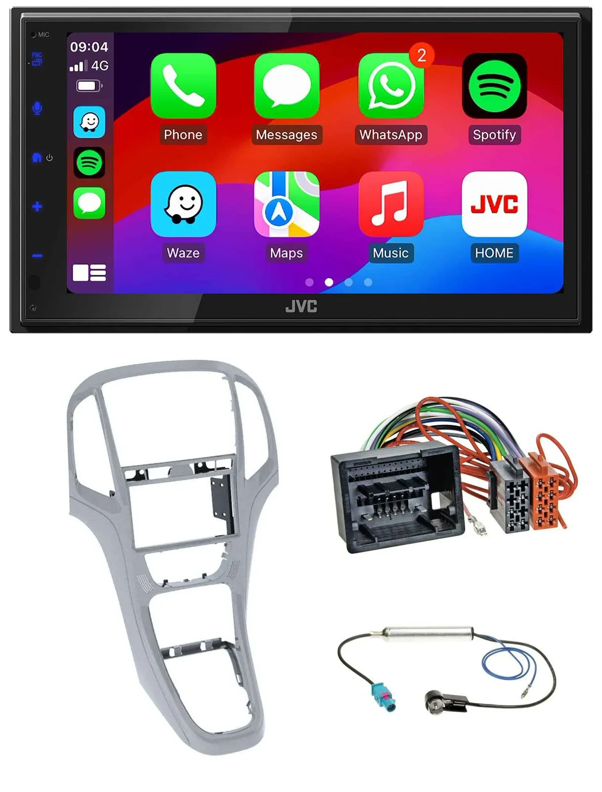 Автомагнитола JVC 2 DIN, Bluetooth, USB, MP3, DAB, для Opel Astra J (с 2009), платиновый серебристый