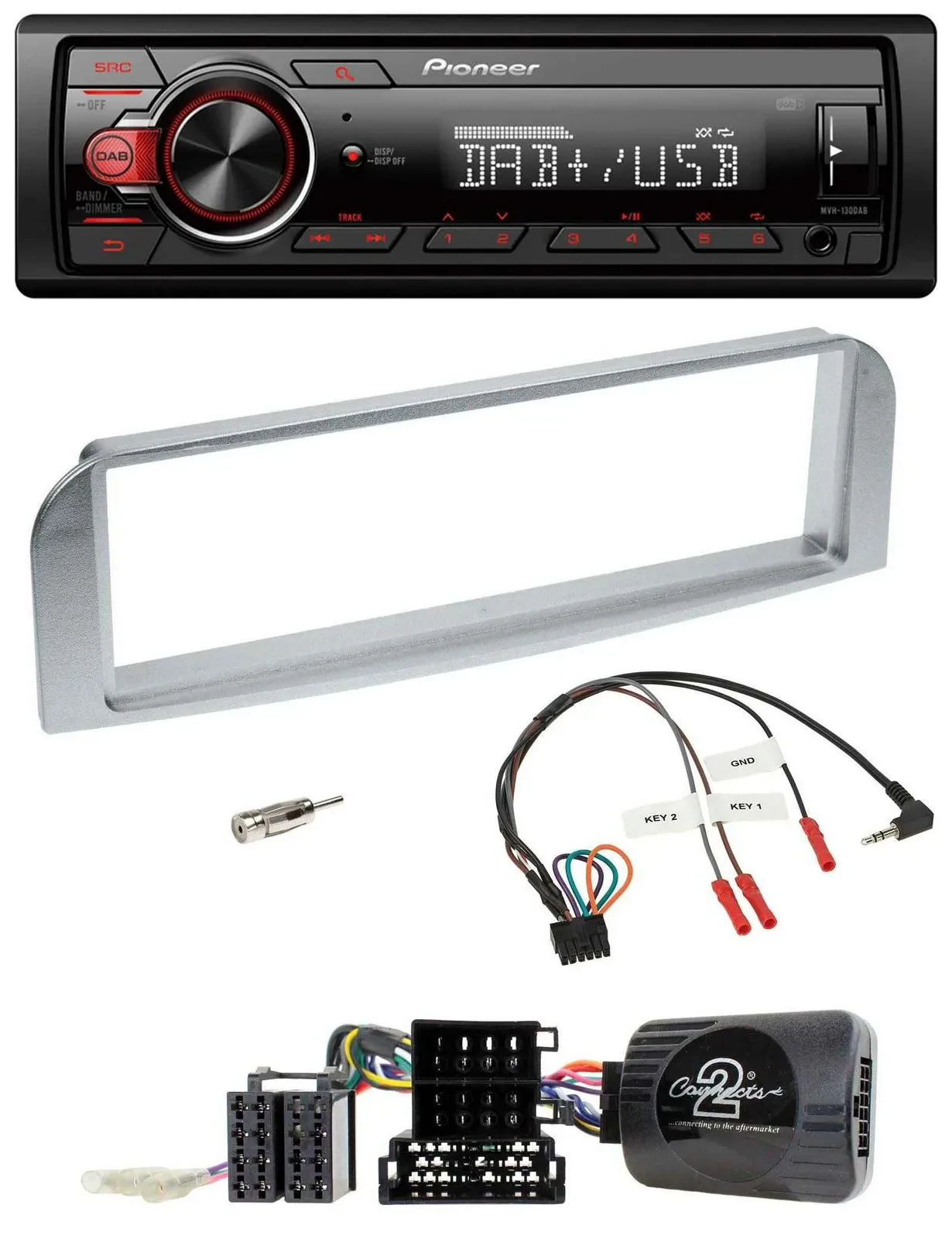 Автомагнитола Pioneer 1-DIN DAB USB для Alfa GT 147 (2007–2010) серебристо-серая с поддержкой кнопок на руле