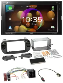 Автомагнитола JVC 2DIN, DAB, Bluetooth, USB, для Fiat 500 (с 2012), ISO, soft touch