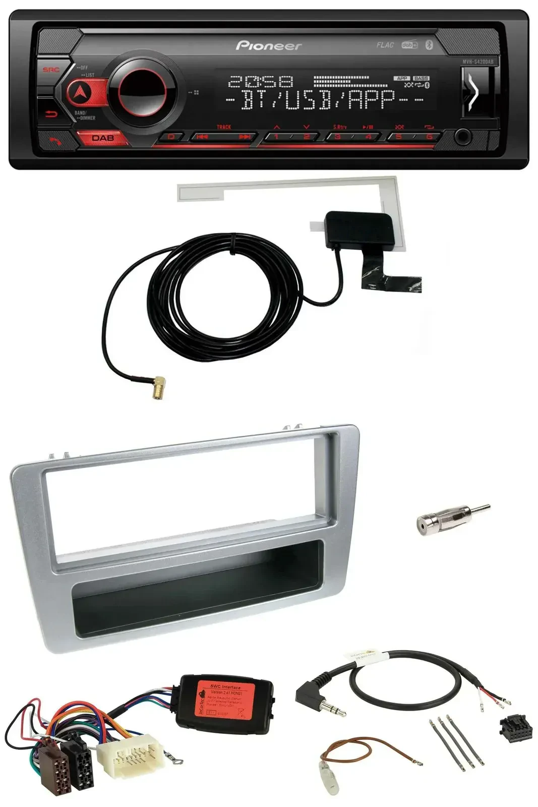 Автомагнитола Pioneer для Honda Civic 2001–2003 Bluetooth, DAB, USB, серебристая