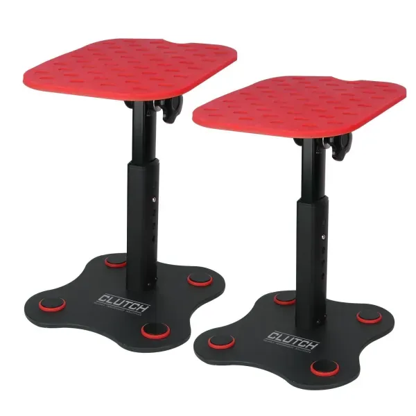 Studio Monitor Speaker Desktop Stand Height Adjustable Pair Red Trim Clutch