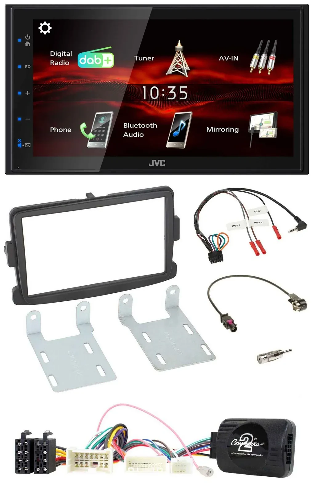 JVC USB Bluetooth Lenkrad DAB 2DIN Autoradio für Dacia Sandero ab 2013 schwarz
