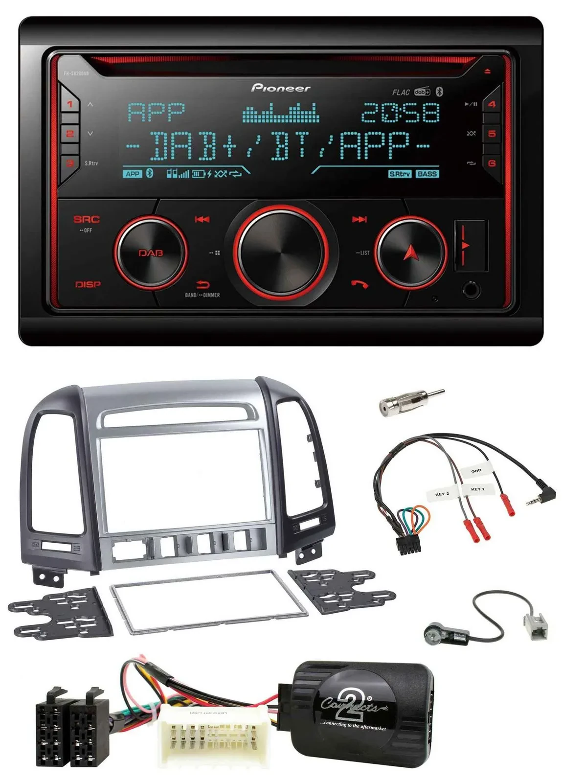 Автомагнитола для Hyundai Santa Fe 4 Pioneer 2-DIN, DAB, Bluetooth, USB, CD