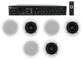 Rockville Commercial Amplifier+6) 5.25" 2Way White Ceiling Speakers 4 Restaurant