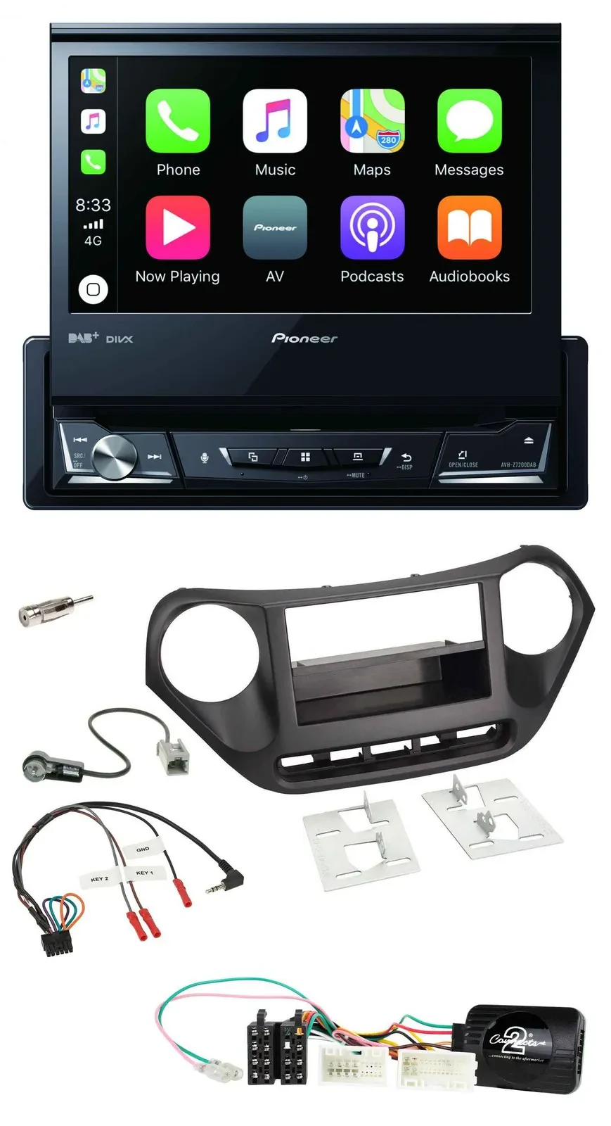 Pioneer DVD Bluetooth DAB USB Lenkrad Autoradio für Hyundai i10 ab 2014 schwarz