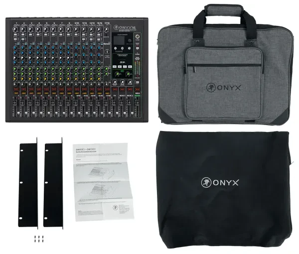 Mackie ONYX16 16-Channel Analog Mixer w/USB/EQ/Bluetooth+Bag+Cover+Rack Kit