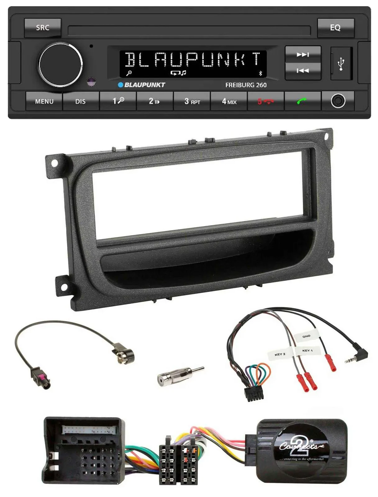 Blaupunkt Lenkrad Bluetooth MP3 USB Autoradio für Ford Mondeo S-Max 07-14 schwar