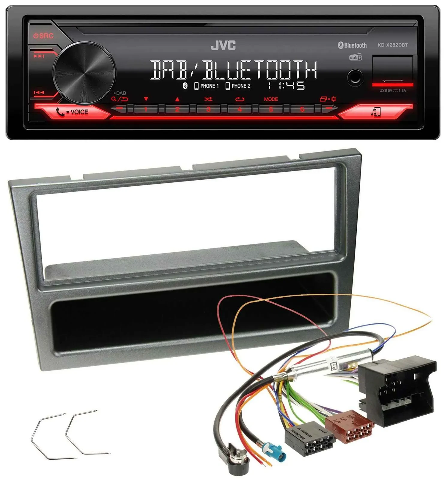 JVC Bluetooth USB DAB MP3 Autoradio für Opel Corsa C Quadlock 2004-2006 aluminiu