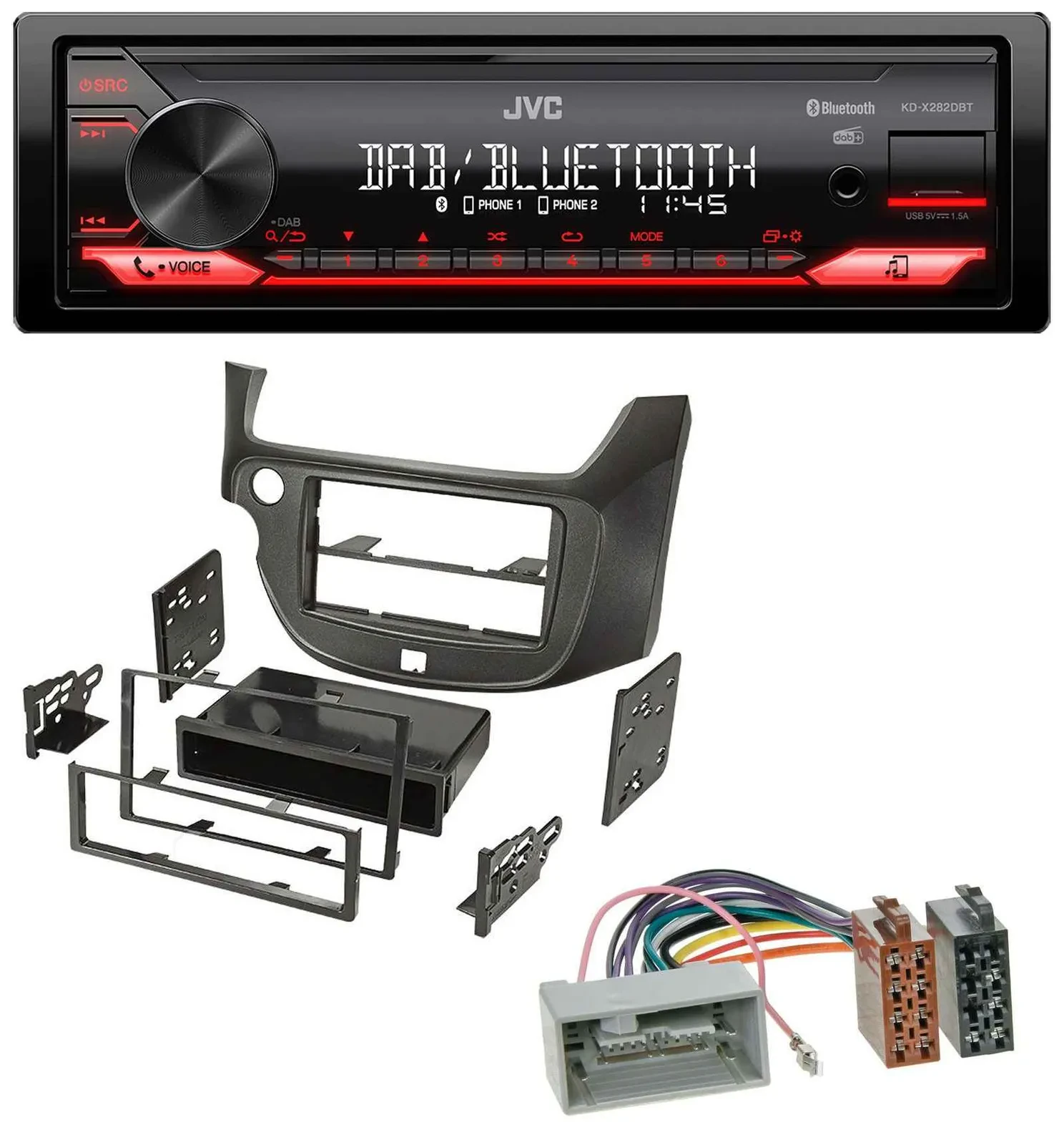 JVC Bluetooth USB DAB MP3 Autoradio für Honda Jazz (ab 2009) dunkelgrau