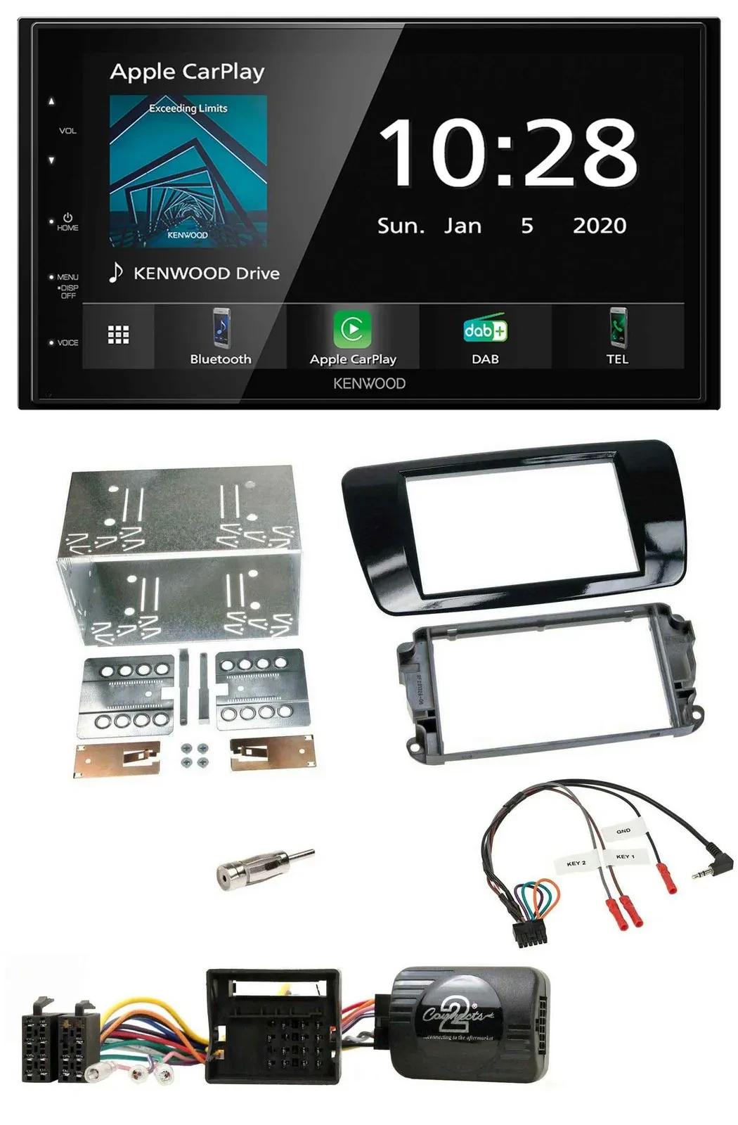 Автомагнитола Kenwood 2-DIN, Bluetooth, DAB, USB, для Seat Ibiza (с 2008), черный глянец