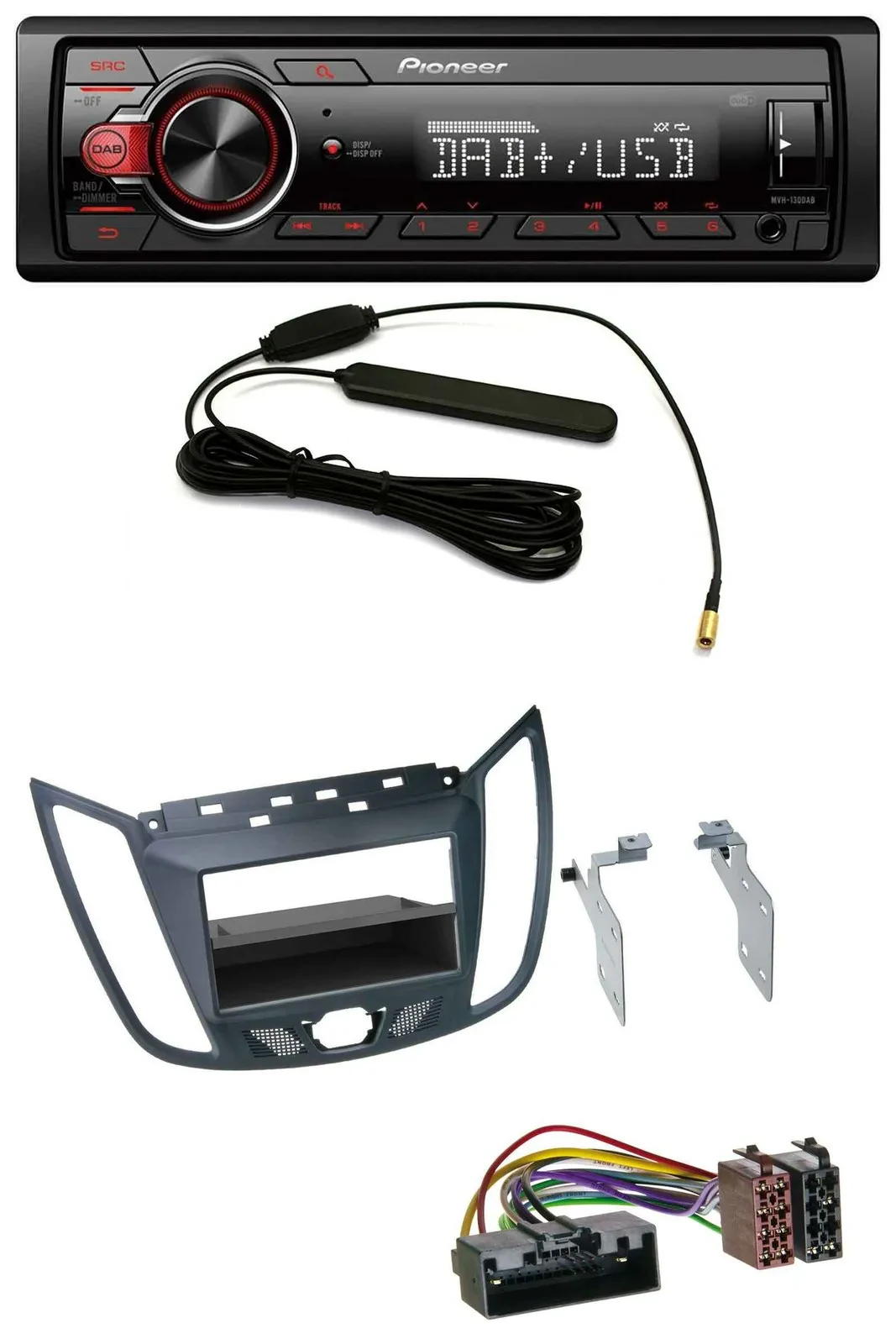 Автомагнитола для Ford C-Max / Kuga Pioneer 1-DIN, DAB, USB, AUX, MP3, темно-серый