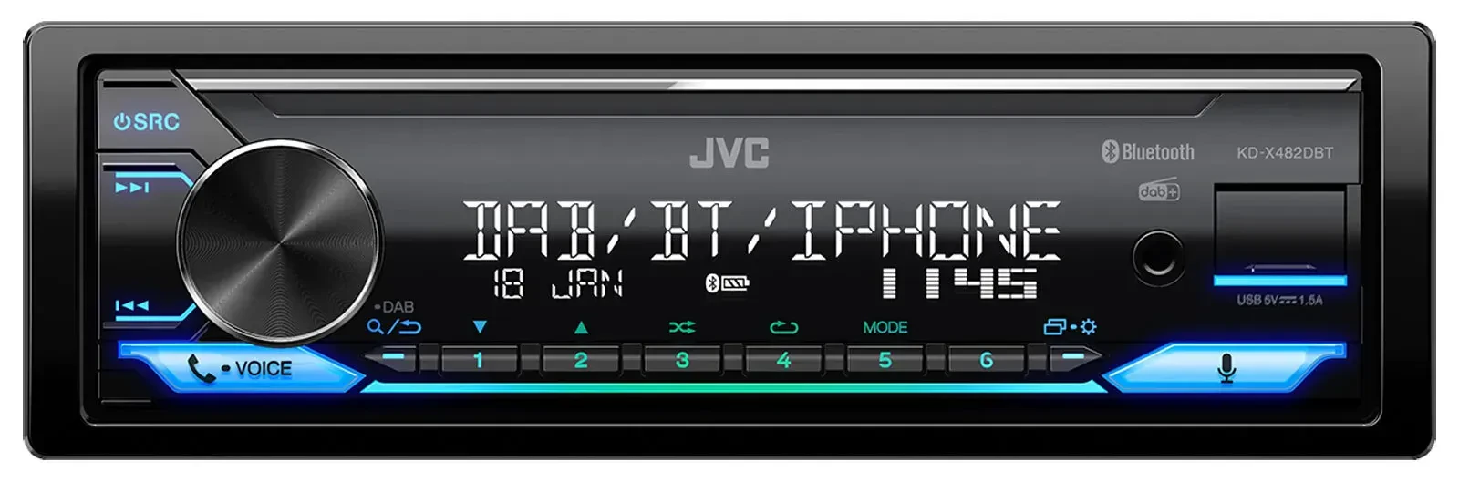 Автомагнитола JVC KD-X482DBT Bluetooth, DAB, USB, iPod, AUX-IN