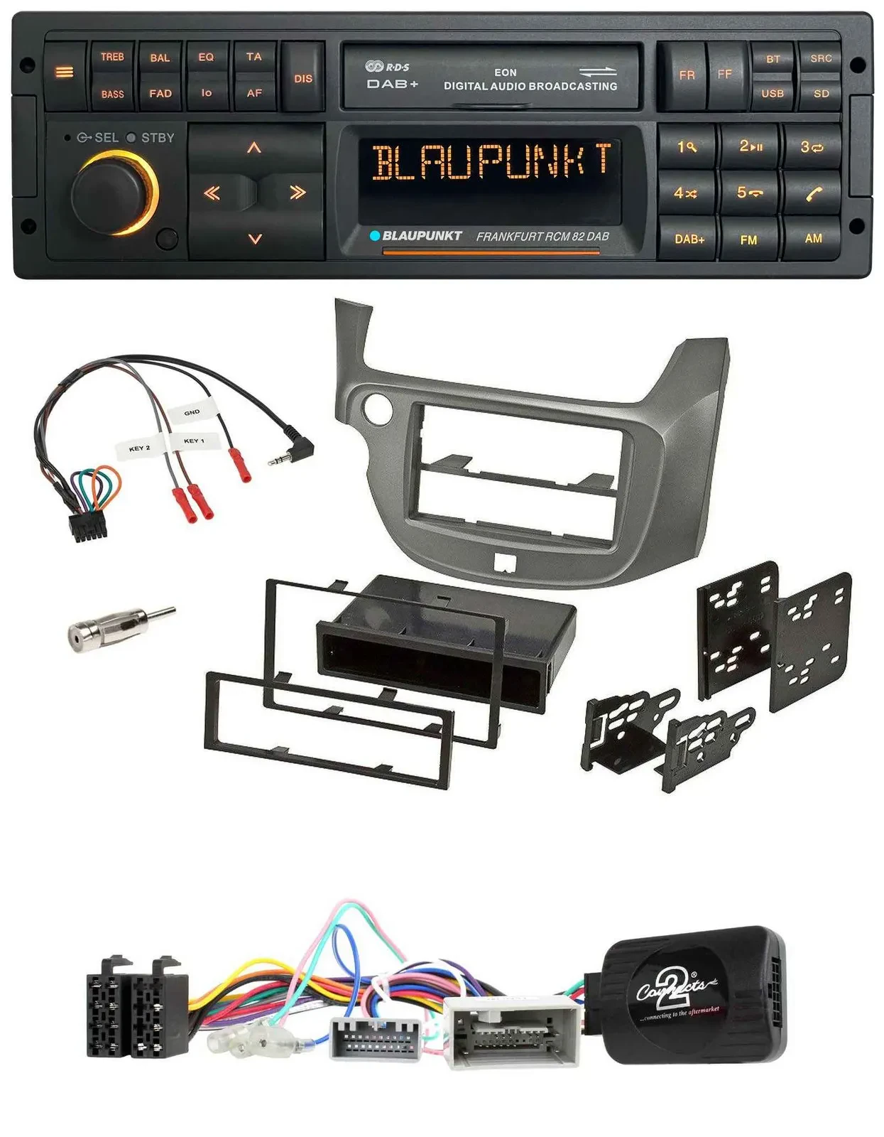 Blaupunkt USB DAB SD Lenkrad Bluetooth Autoradio für Honda Jazz ab 2014 silber