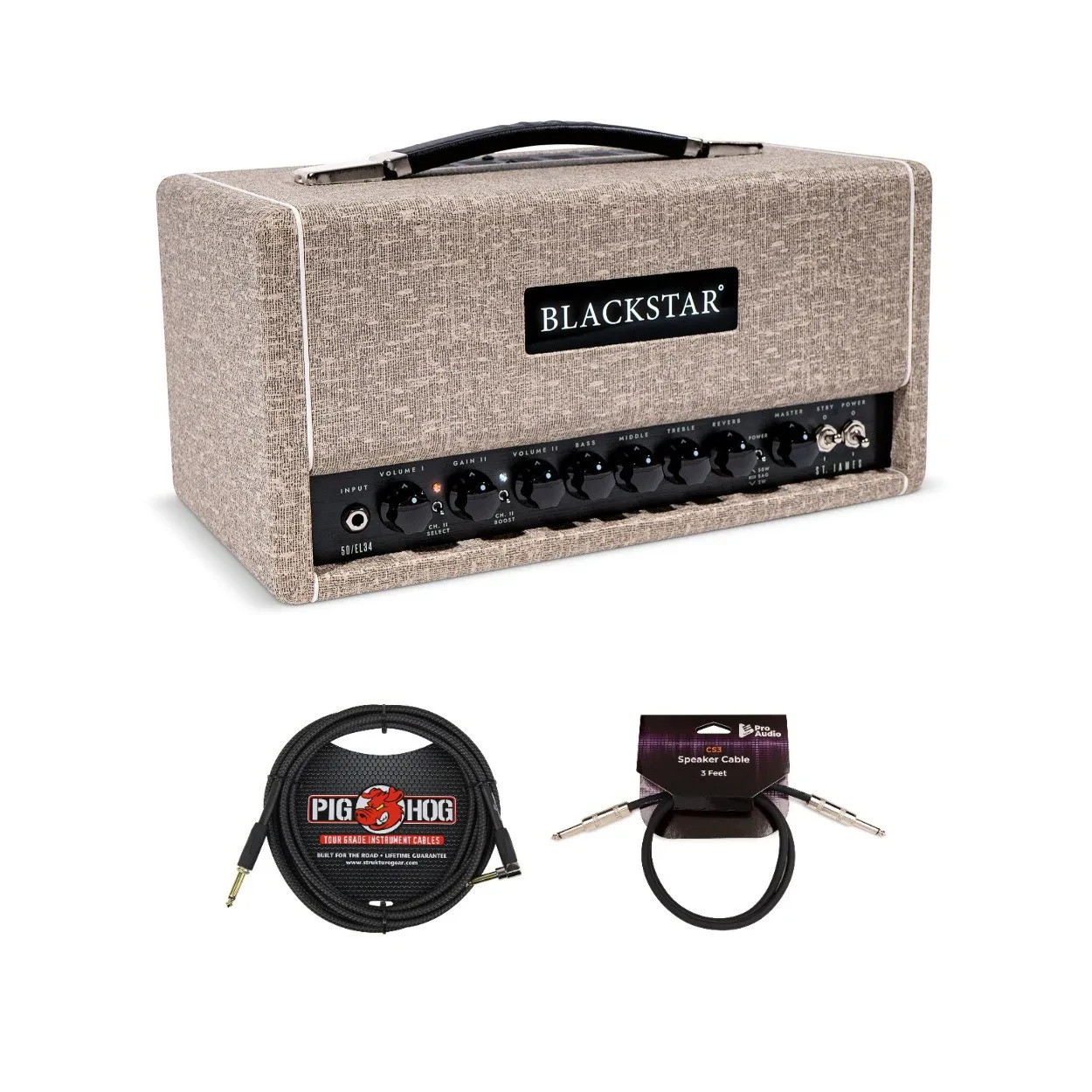 Blackstar St. James 50W Amp Head Fawn with Speaker Cable and Guitar Cable