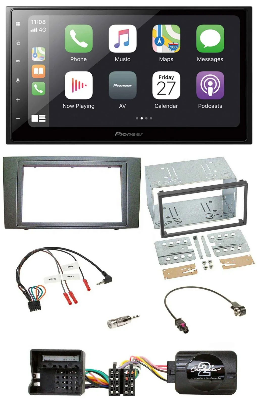 Автомагнитола Pioneer 2DIN Bluetooth DAB USB для Ford Mondeo (2003–2007) черная, поддержка кнопок на руле