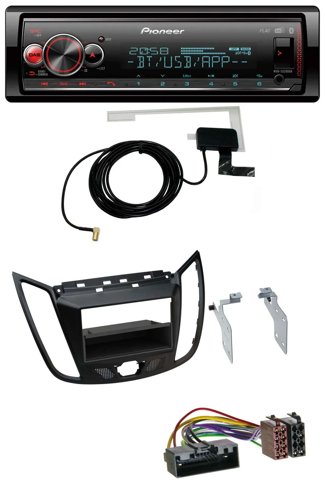 Pioneer Bluetooth DAB USB MP3 Autoradio für Ford C-Max Kuga matt schwarz