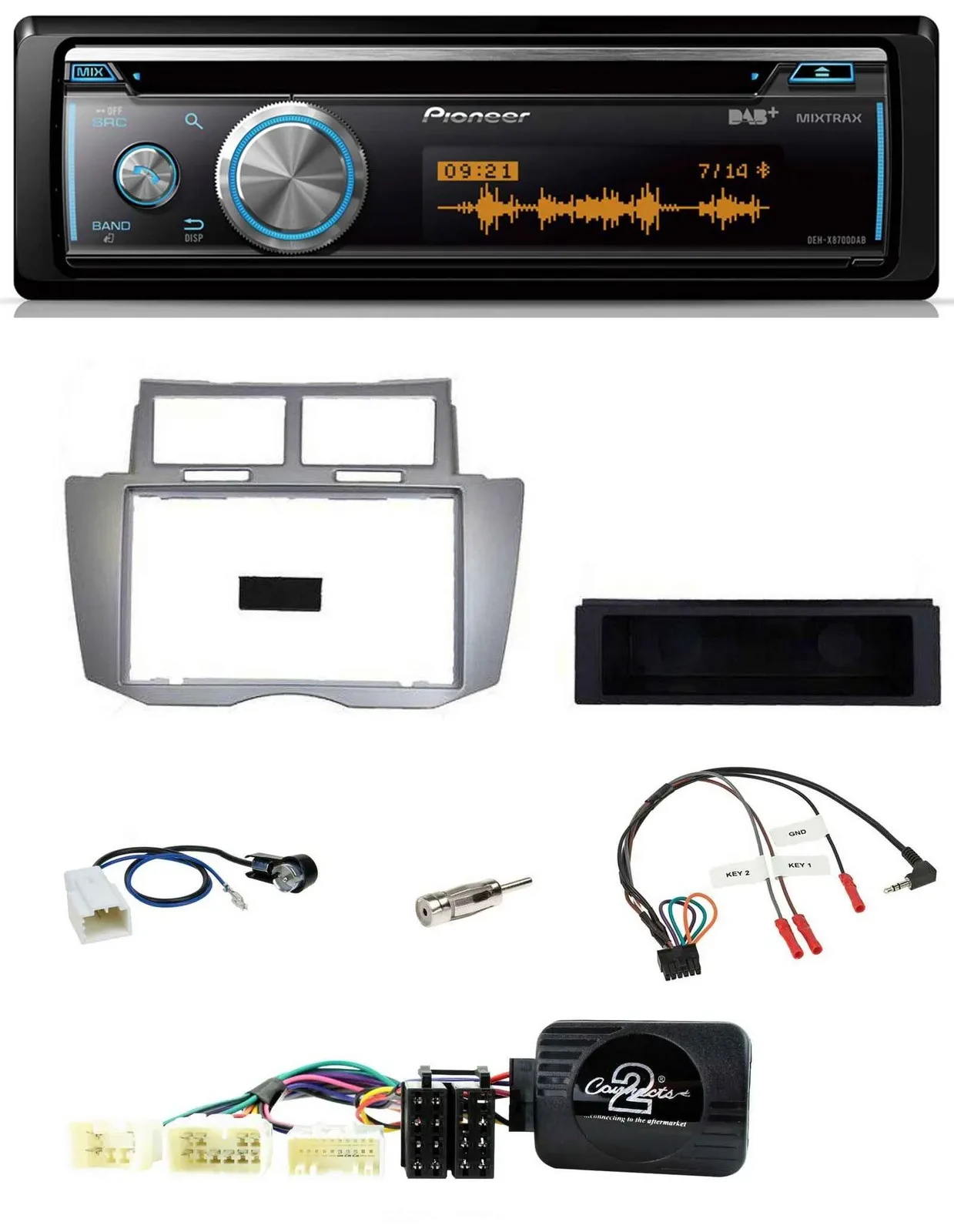 Автомагнитола Pioneer DAB USB CD Bluetooth для Toyota Yaris 2007–2011 серебристая