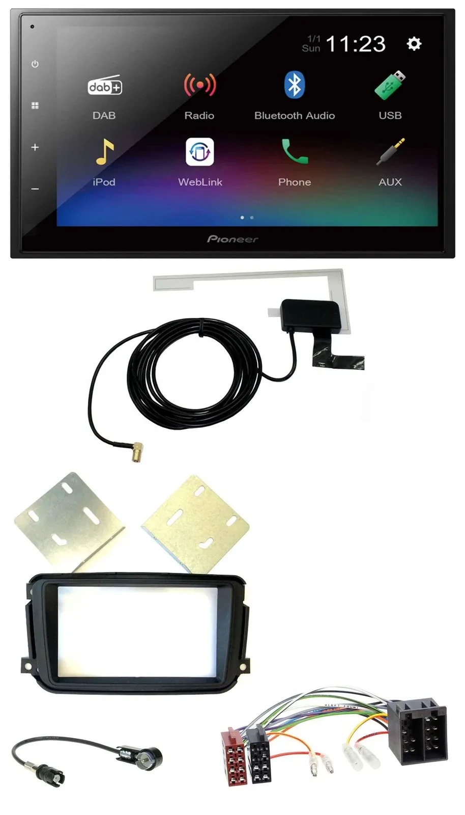 Автомагнитола для Smart ForTwo (2010–2015) Pioneer 2DIN, DAB, Bluetooth, USB, MP3, ISO