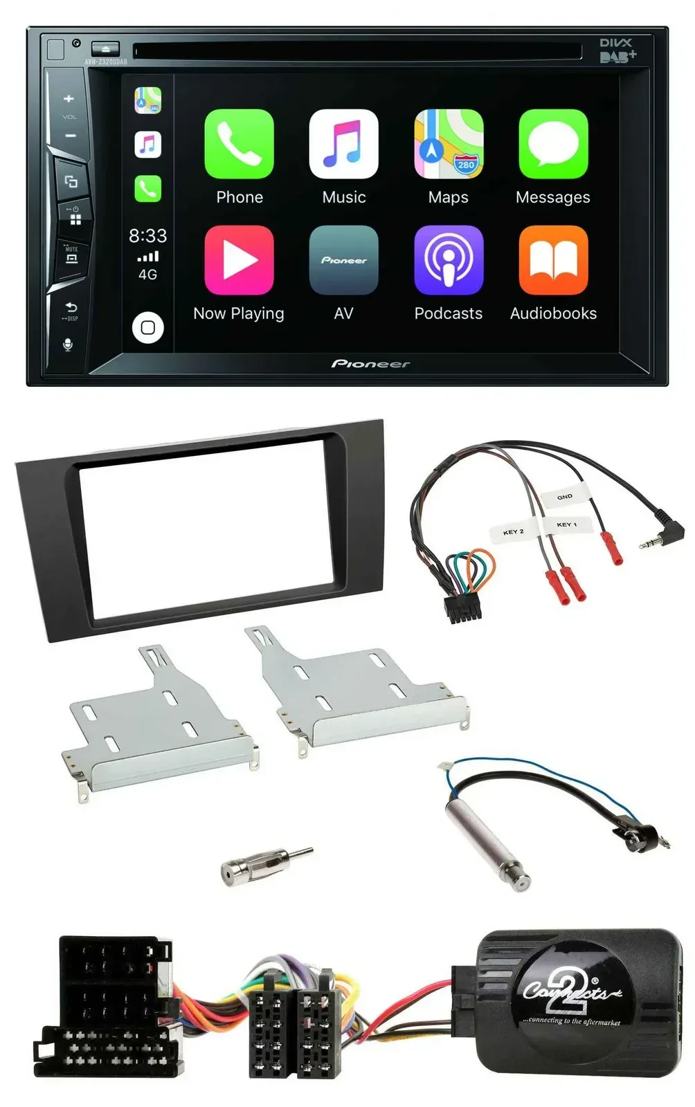 Автомагнитола Pioneer 2DIN USB DVD Bluetooth DAB для Audi A4 1999–2001