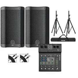 Harbinger VARI 2408 8" Powered Speakers Package w/LX8 Mixer, Stands and Cables