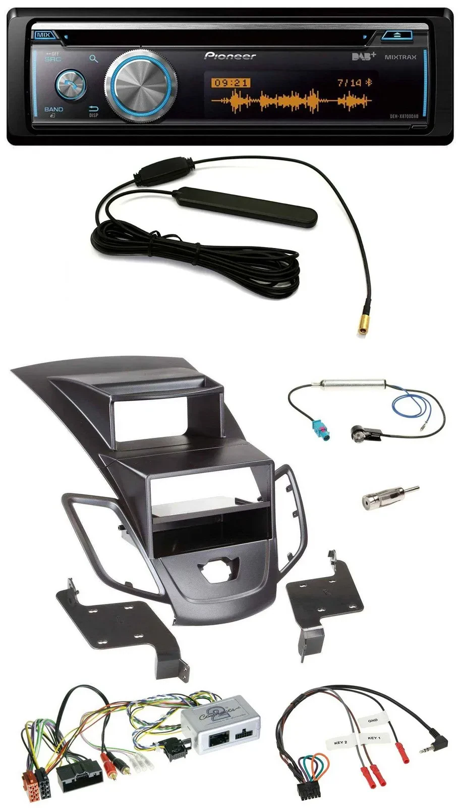 Pioneer CD USB Bluetooth DAB Lenkrad Autoradio für Ford Fiesta 10-17 Display sch