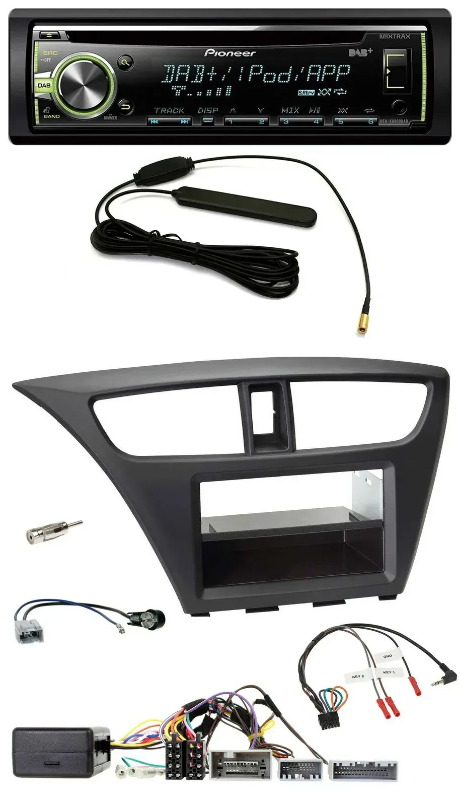 Автомагнитола для Honda Civic (с 2012) Pioneer CD/MP3, USB, DAB, совместимая с кнопками на руле