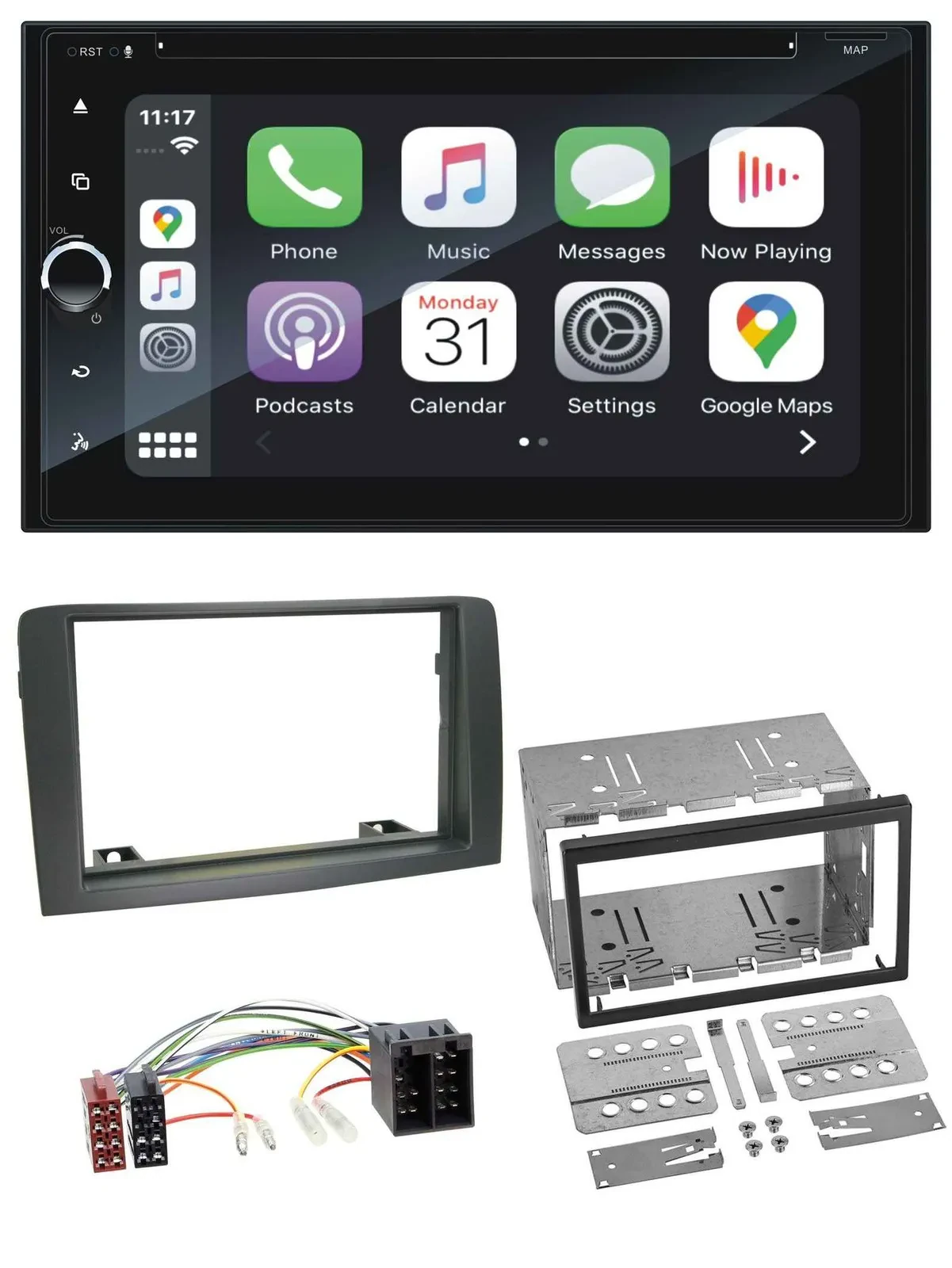 Автомагнитола Blaupunkt 2DIN Bluetooth DAB USB DVD MP3 для Fiat Idea (с 2005), серый