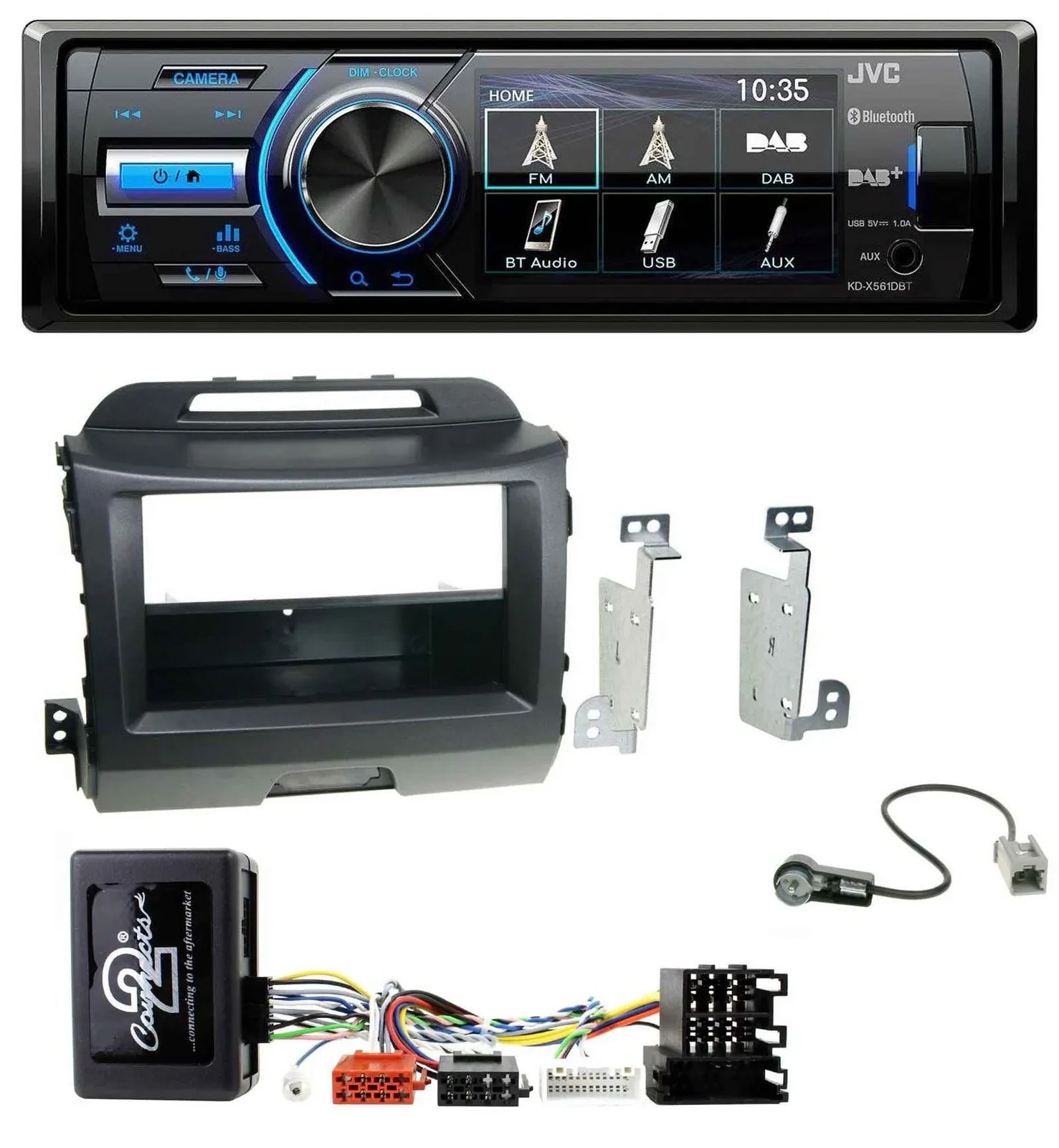 Автомагнитола JVC Bluetooth, USB, DAB, для Kia Sportage 3 (2010–2015), черная