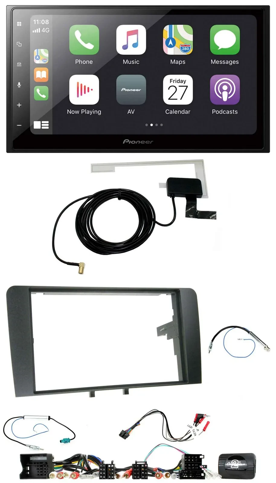 Pioneer USB Lenkrad 2DIN Bluetooth DAB Autoradio für Audi A3 8P 2003-2012 Aktivs