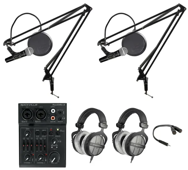 Rockville 2-Person Podcast Podcasting Kit w/Boom+Beyerdynamic DT-990 Headphones