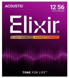 Струны для акустической гитары Elixir 11077 NanoWeb Light-Medium 12-56
