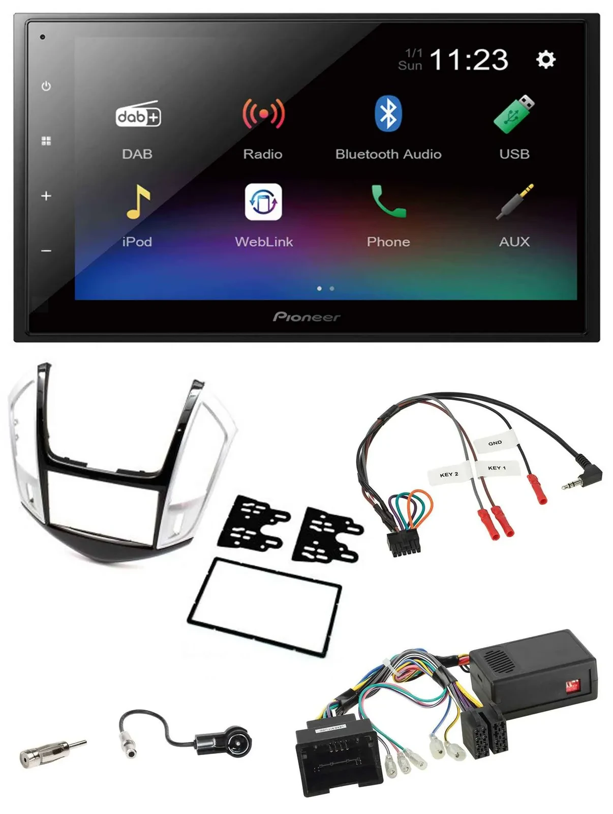 Автомагнитола Pioneer 2DIN, USB, Bluetooth, DAB, для Chevrolet Cruze (2011–2016), совместима с кнопками на руле