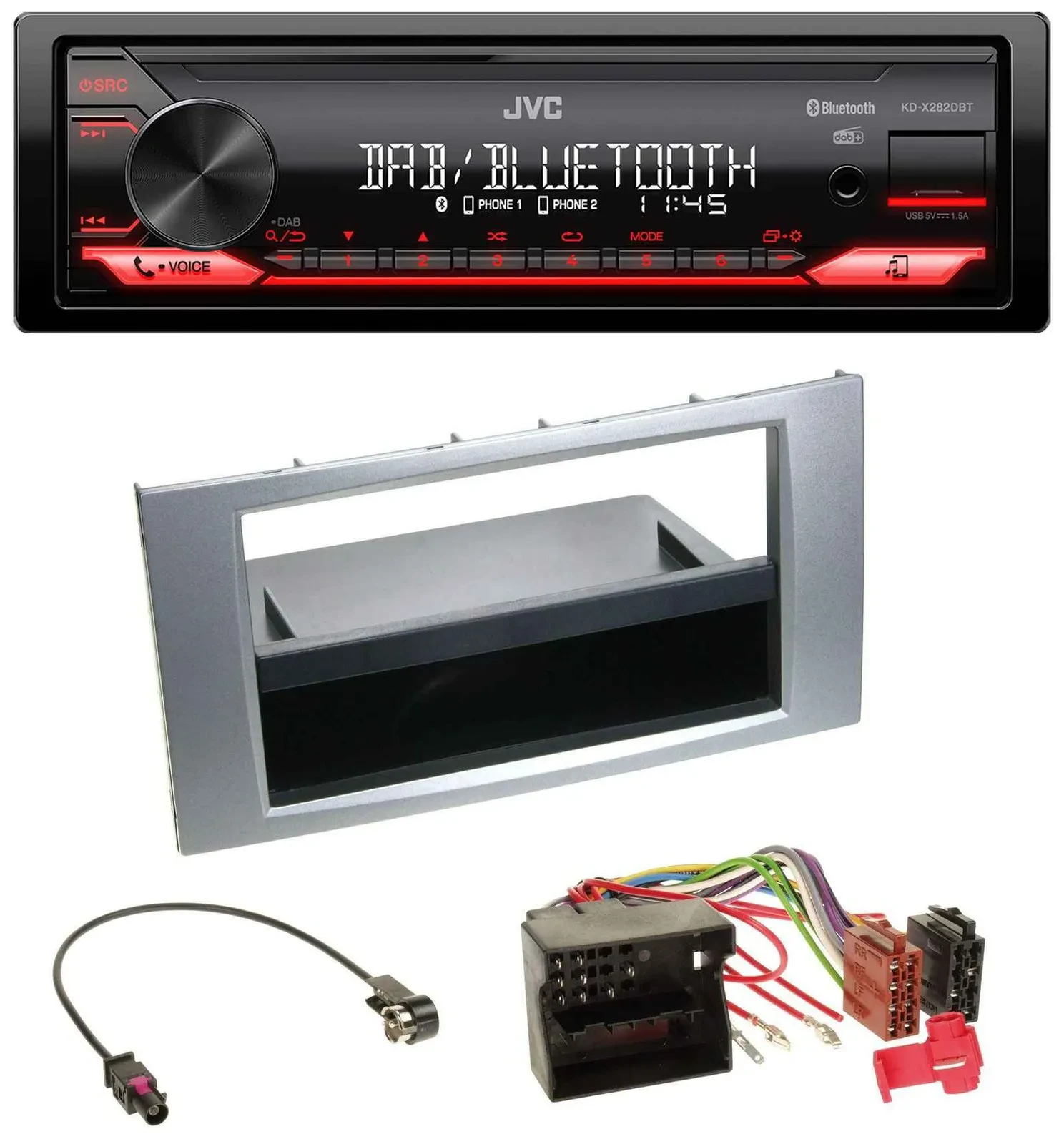 JVC Bluetooth USB DAB MP3 Autoradio für Ford Galaxy Focus C-Max S-Max 03-07 silb