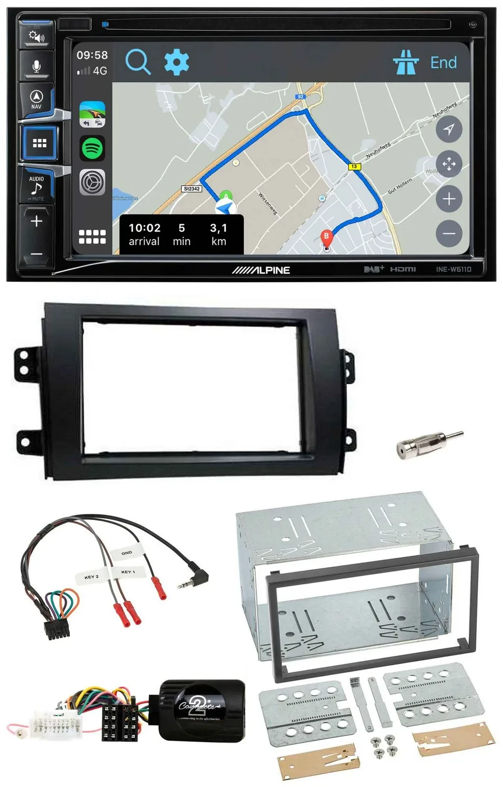 Alpine DAB TMC Bluetooth 2DIN USB Lenkrad Navigation für Fiat Sedici Suzuki SX4