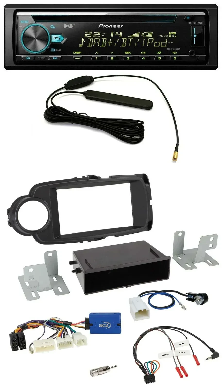 Автомагнитола Pioneer CD MP3 DAB USB для Toyota Yaris (с 2014), черный, 28-pin