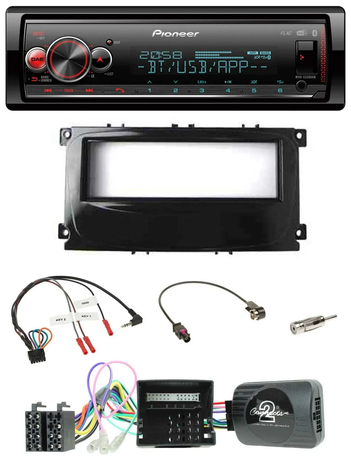 Автомагнитола Pioneer Bluetooth, USB, DAB, поддержка управления на руле, для Ford Galaxy/Focus/C-Max, с поддержкой CAN