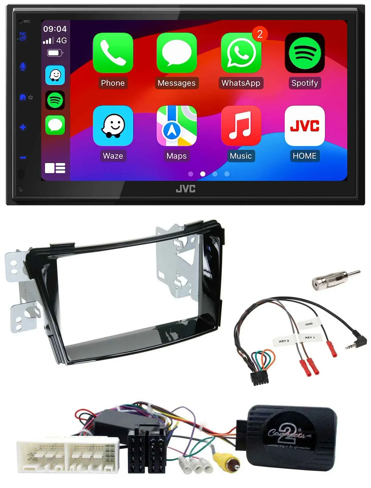 JVC Bluetooth USB Lenkrad 2DIN DAB Autoradio für Hyundai i40 ab 16 VF Klavierlac